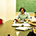 Steve Webber, Charlie Clingen, Barry Wolman, Noel Morris; MCR Board meeting, CISL, 575 Tech Square, Mar 1974 [THVV]